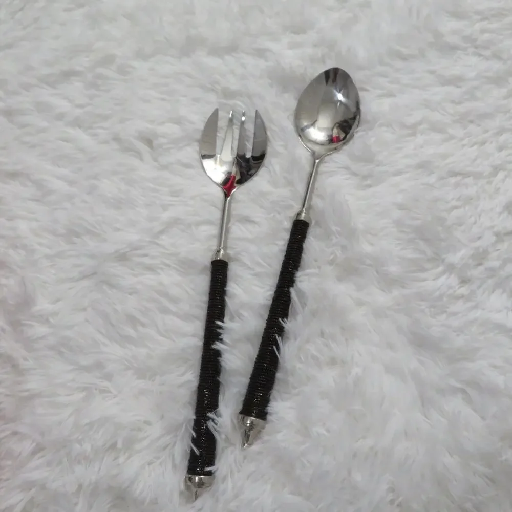 Pottery Barn Bronze Seed Bead Long Servers Set of Long Salad Servers